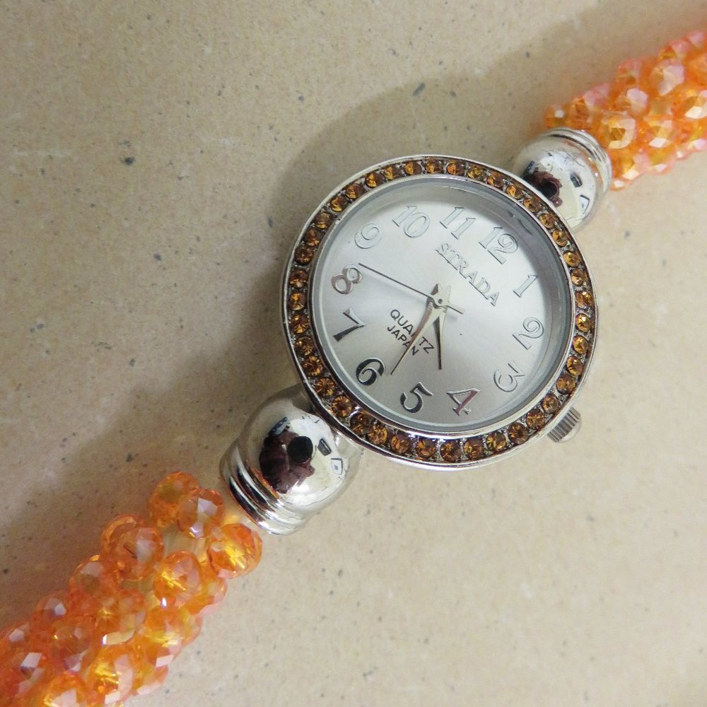 STRADA WATCH*orange glass beads*orange sequin face